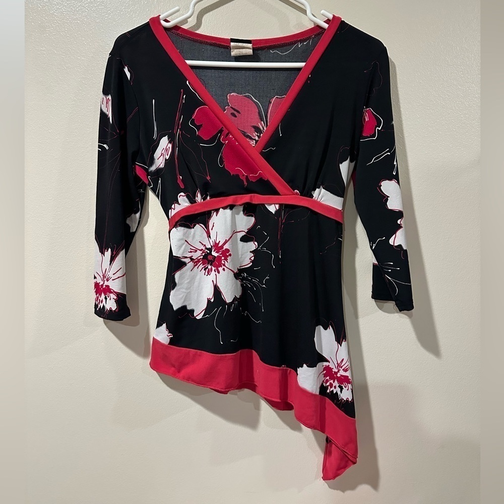 Floral Black and Red Women's Blouse